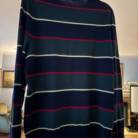 BROOKS BROTHERS 100% Merino Wool STRIPED Navy Blue Crew Sweater Large - Picture 2 of 2
